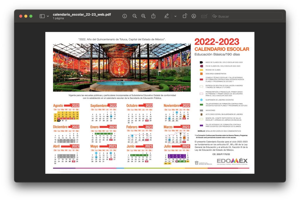 Calendario Escolar 2022 - 2023 Estado de méxico 